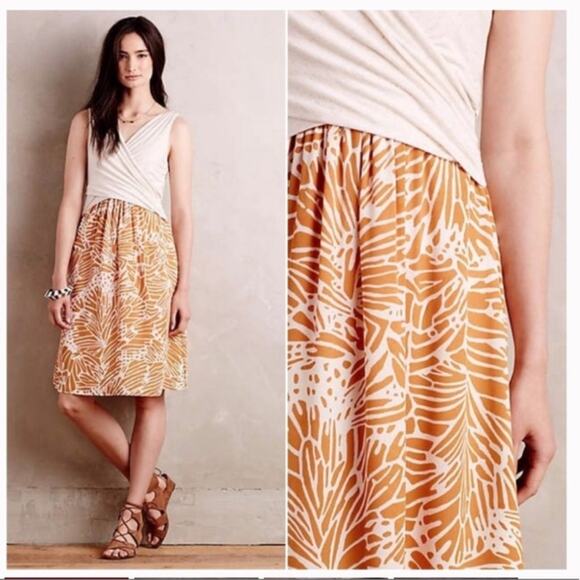 Anthropologie Dresses & Skirts - NWT anthro Amadi Lola Cross Wrap Dress sz M Cream Orange Nursing Tencil Linen